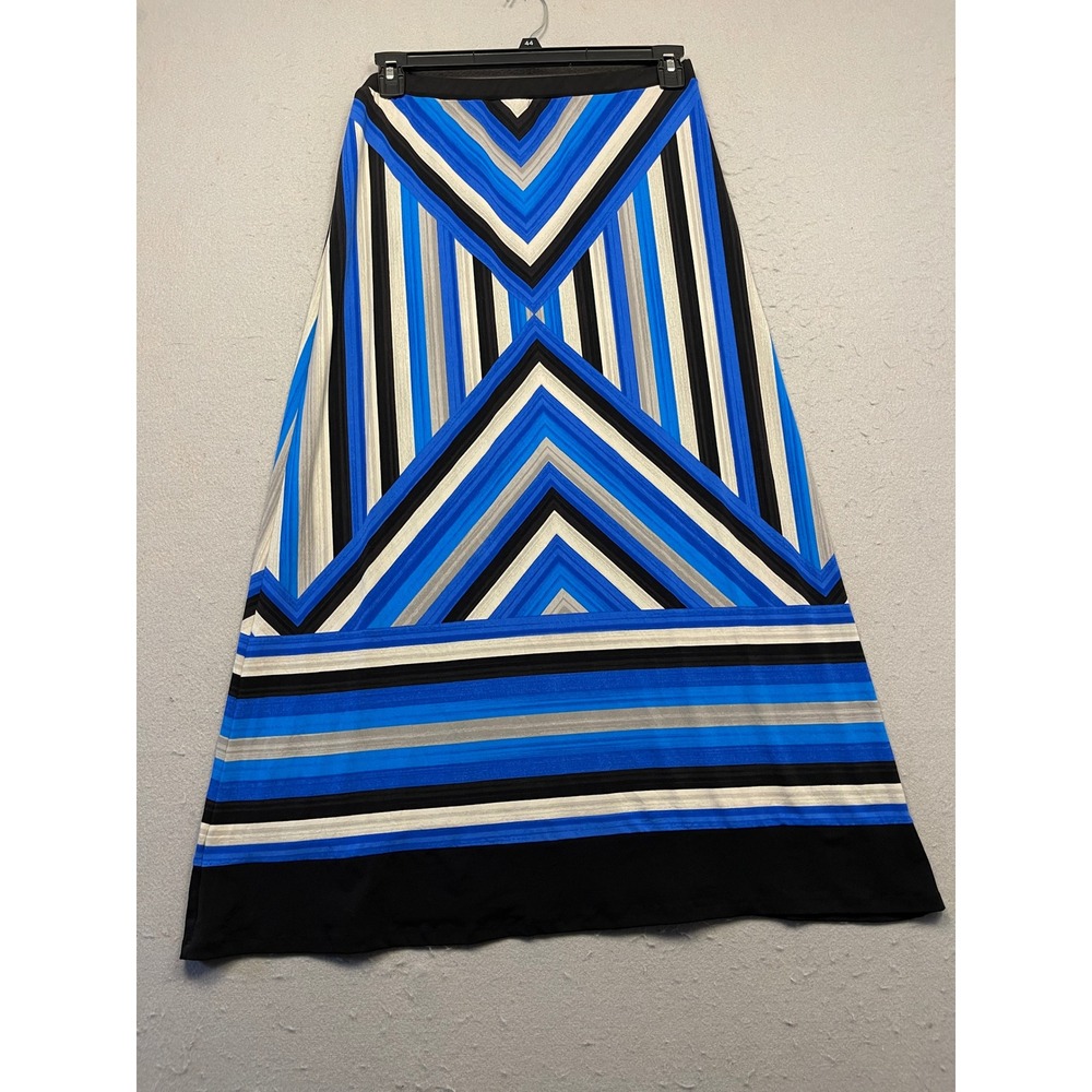 Michael Kors Maxi Skirt Jersey Blue Geometric Striped Medium Womens